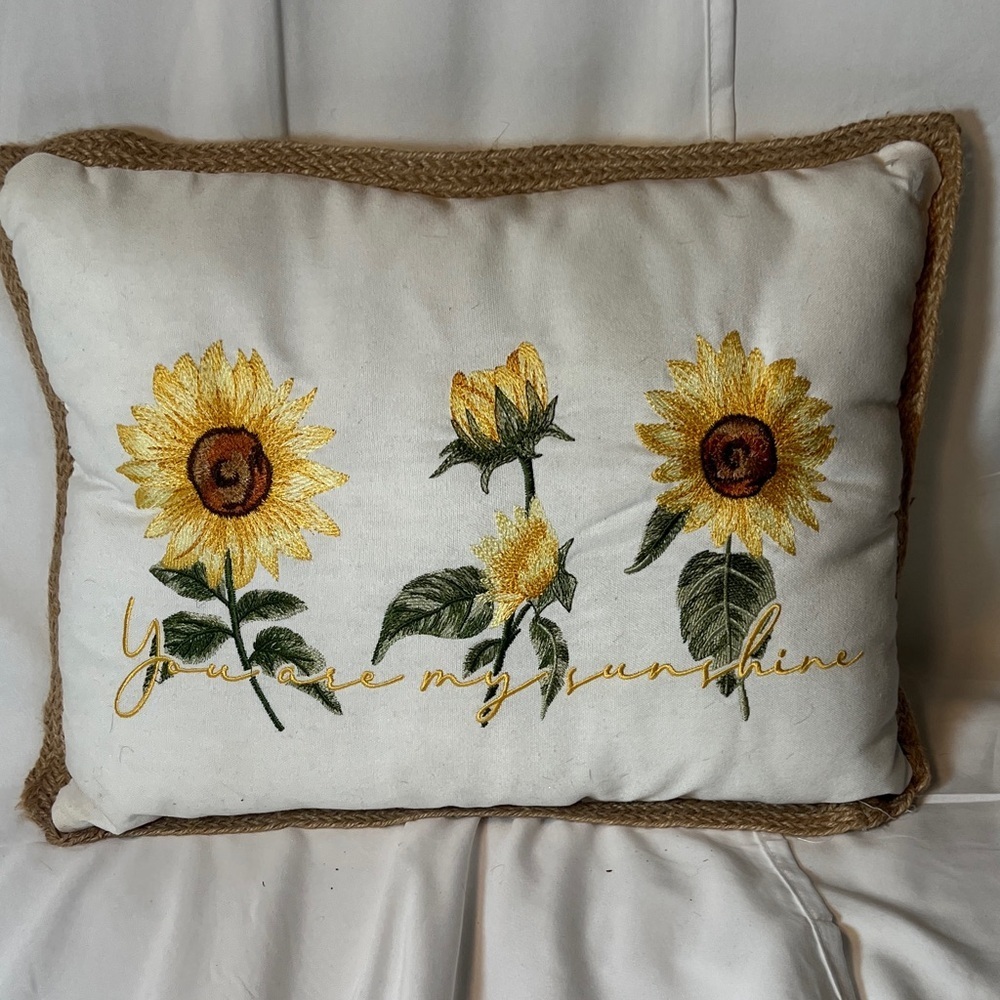 Sunflower Embroidered Throw Pillow